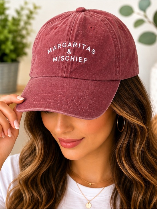 Accessories - Margaritas & Mischief Embroidered Baseball Cap - Dusty Rose